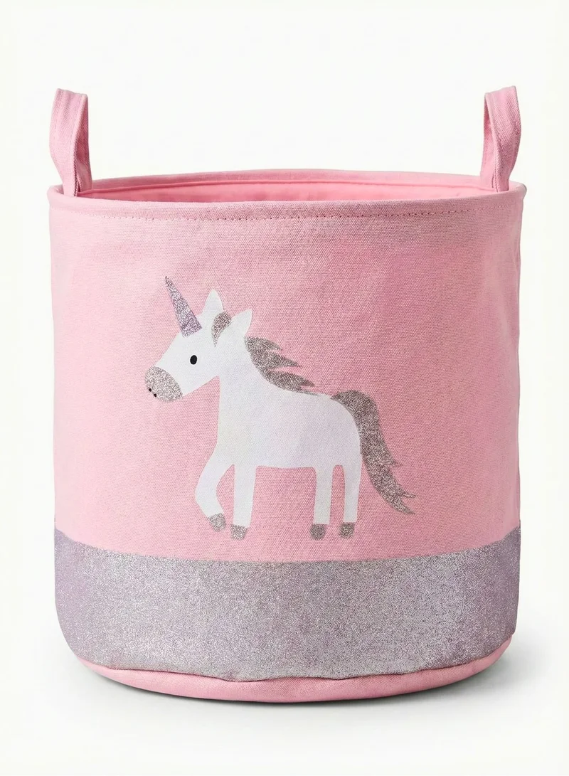 1Chase Unicorn Classic Kids Storage Basket 45L Oval Foldable Canvas Laundry & Toy Organizer with Handles for Nursery, Bedroom, Playroom